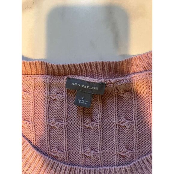 Ann Taylor Women’s Sweater XL Pink Silk Cotton Cable Knit Lightweight Top - Picture 4 of 11